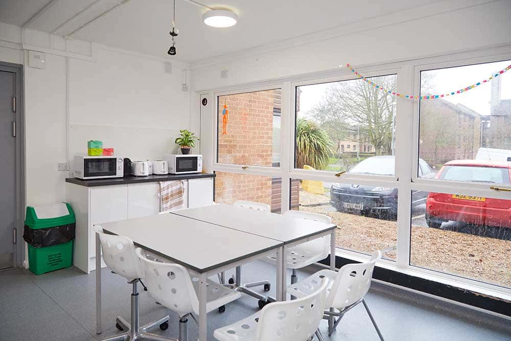 Student kitchen at Beechcroft halls of residence by Norwich University of the Arts