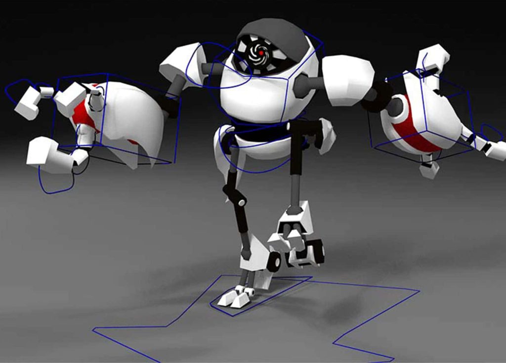 Image of a white and red robot walking