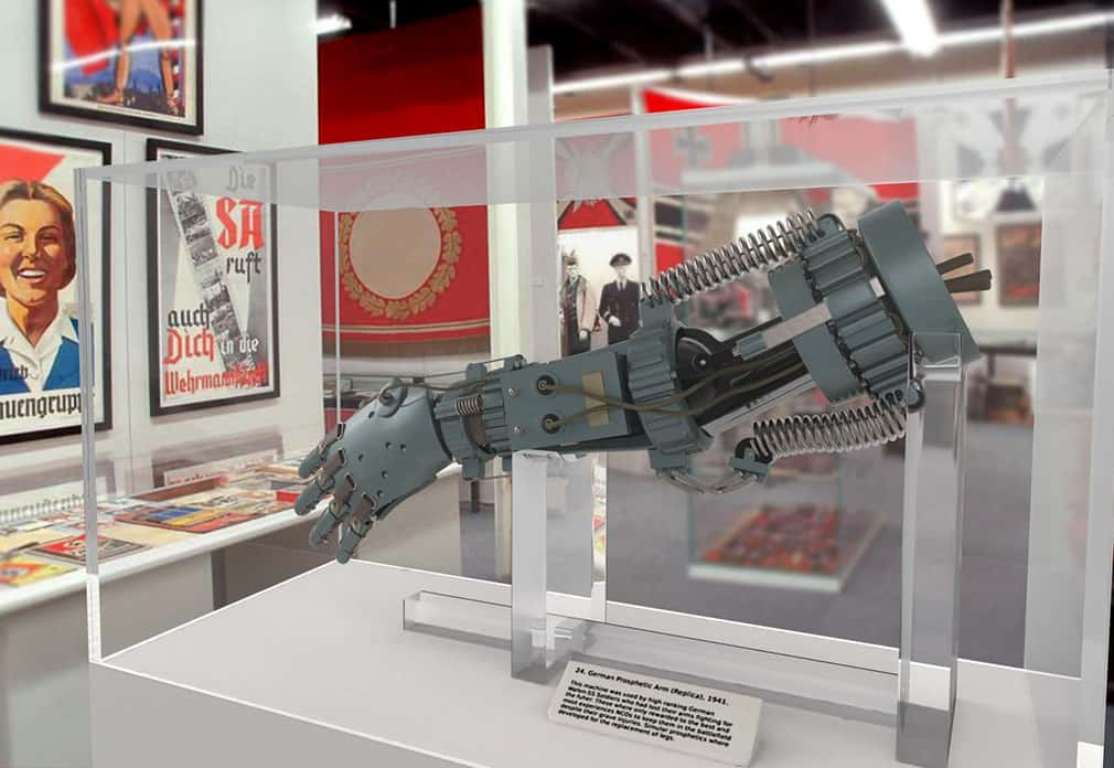 animated environment with a robotic arm on display in a case