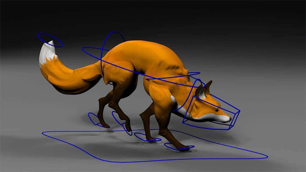 animated environment 3d model of a fox sneaking