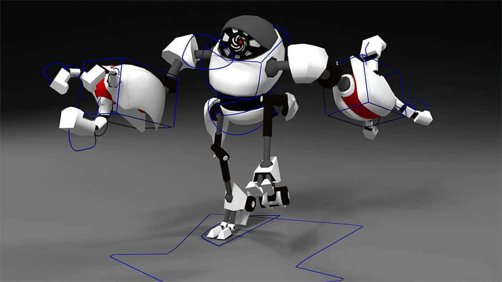 animated rig of a humanoid robot with large arms