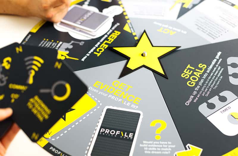 photo of Profile game at Norwich University of the Arts shows career option matching game and board