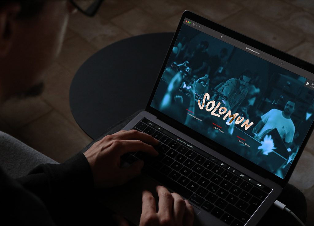 Student work by Rayane Zidane showing a mockup of Solomun website being used on a laptop