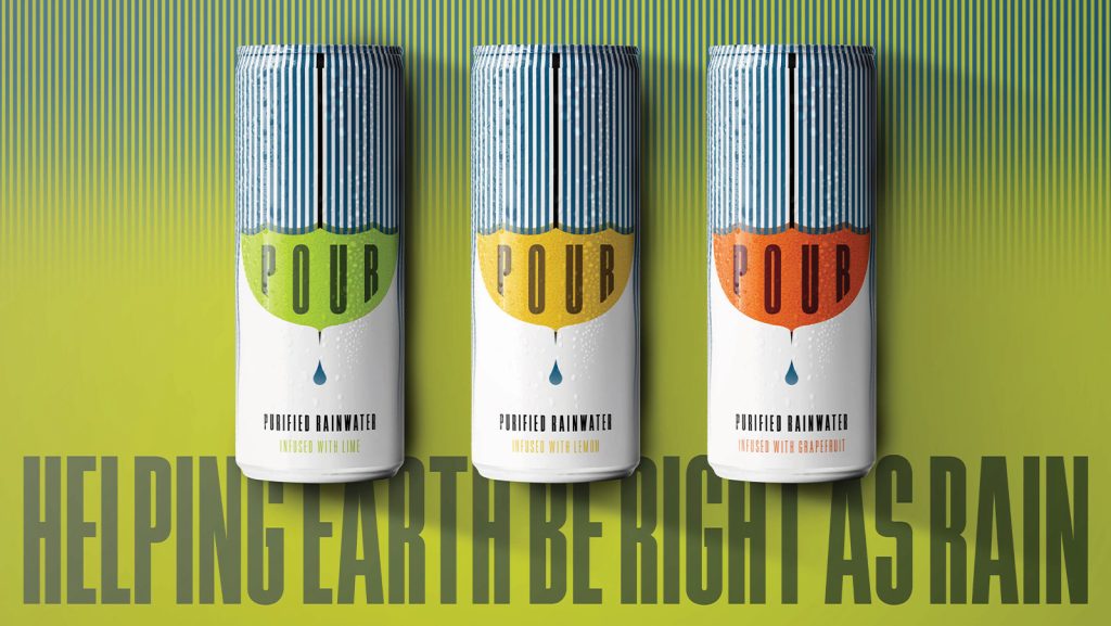 Student work by Jack Shorter shows mockups of branding for a tinned drink