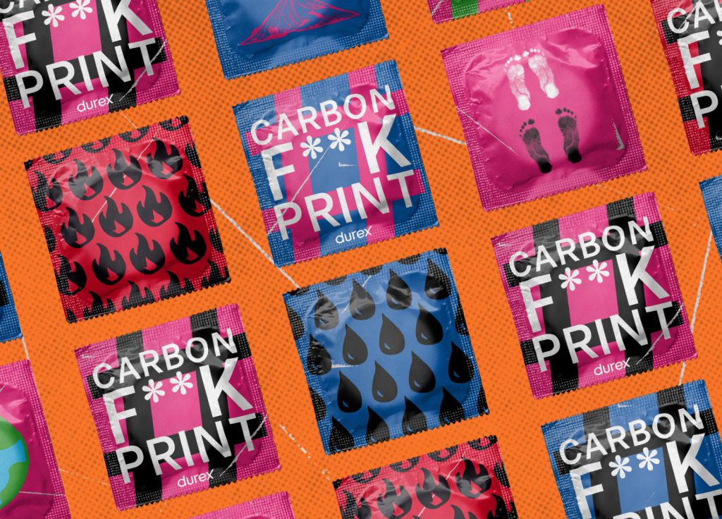 Student work by Thomas Simms visual concepts for carbon footprint themed condom packaging