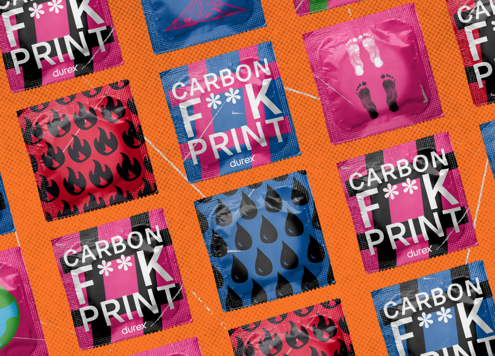 Student work by Thomas Simms visual concepts for carbon footprint themed condom packaging