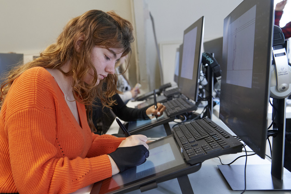 Students using media labs on campus