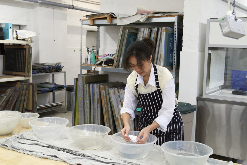 Students using print and dye workshop