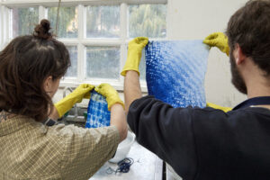 Students using print and dye workshop