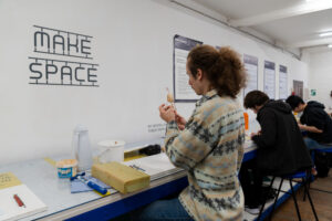 Students making in the make space for Wax Anatomy workshop