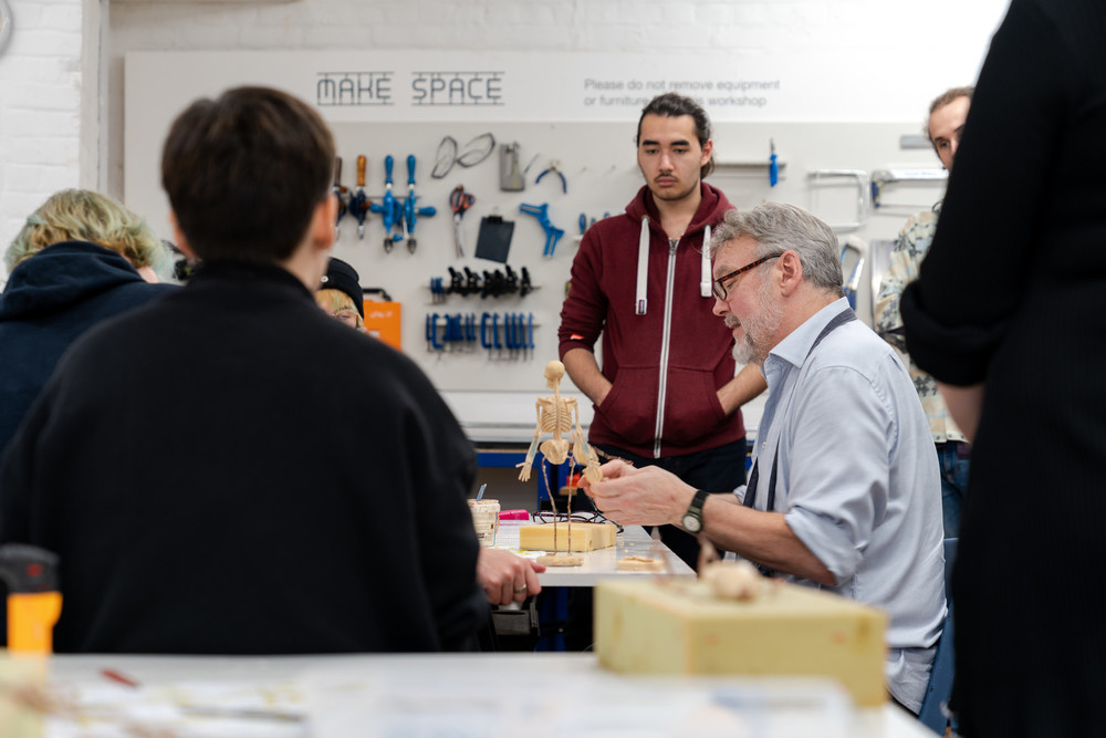 Students making in the make space for Wax Anatomy workshop