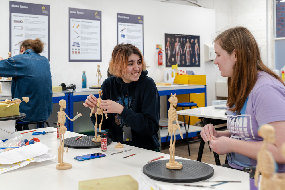 Students making in the make space for Wax Anatomy workshop