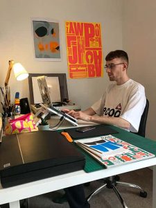 Tom Abbiss Smith, Digital Image Maker and graduate of Norwich University of the Arts in his studio working