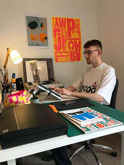 Tom Abbiss Smith, Digital Image Maker and graduate of Norwich University of the Arts in his studio working