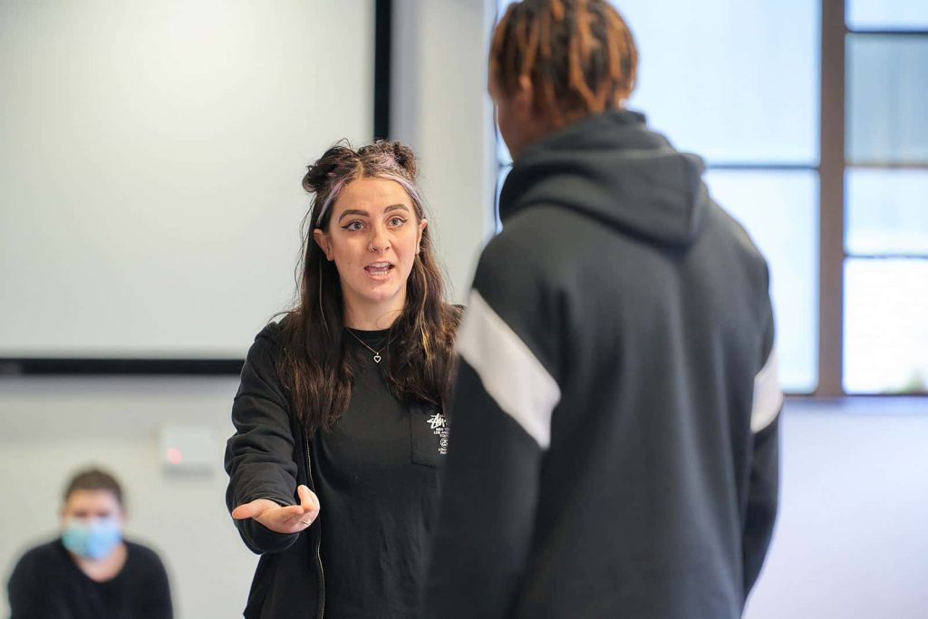 BA Acting students practicing their assessment text in the Norwich University of the Arts Acting studio