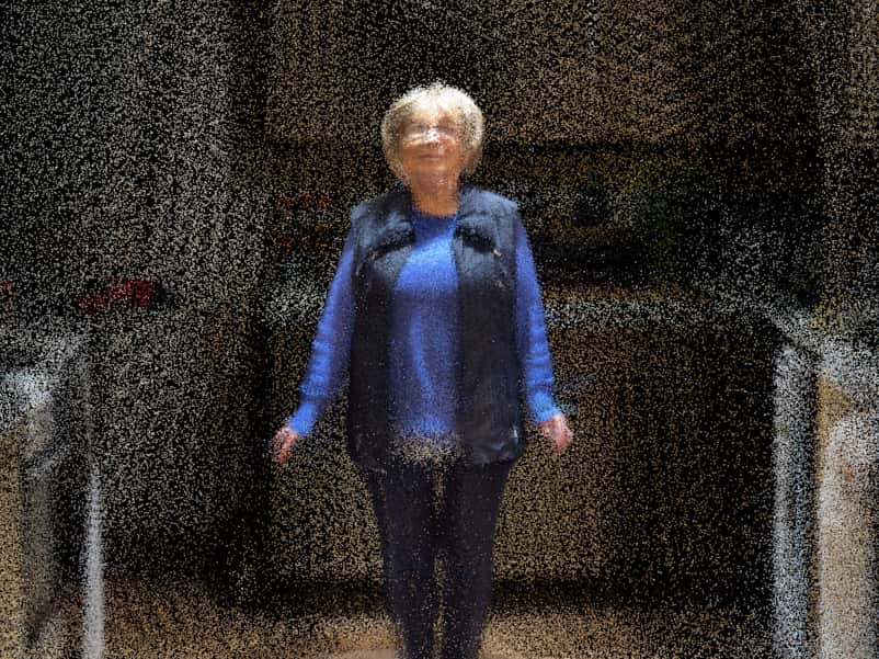 Image showing photograph of 3D site mapping of a old person wearing blue standing in the middle of a kitchen