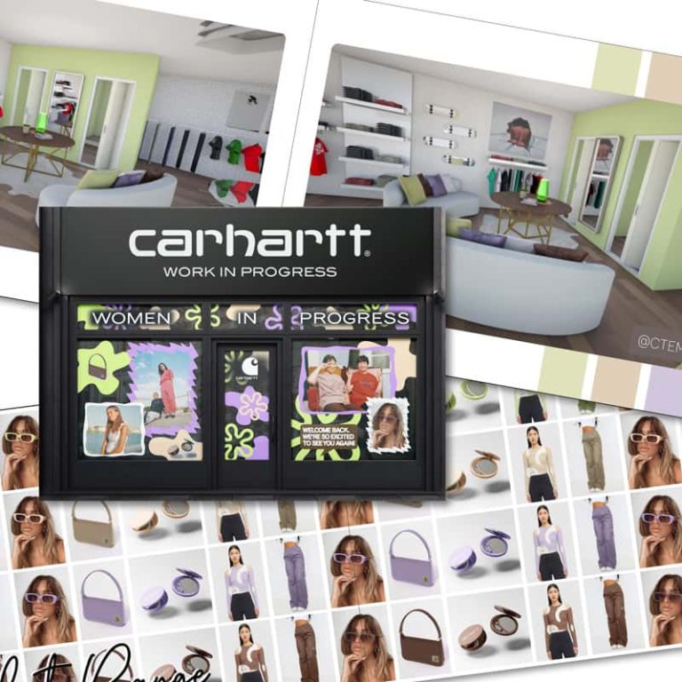 Visual design of a shop front and window merchandising for fashion brand Carhartt, by Charlotte Marchment