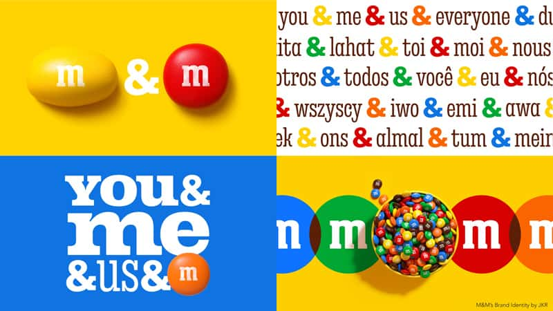 Branding identity campaign for chocolate brand M&Ms designed by JKR