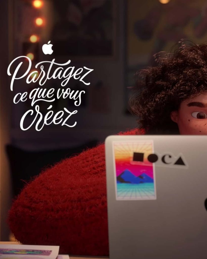 An animation of a young girl at an Apple laptop from Apples 2018 Christmas Advert.