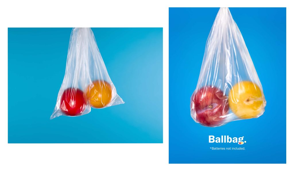 Photos from photography student Joey Rolph. Two plums are dangling in a clear plastic bag.