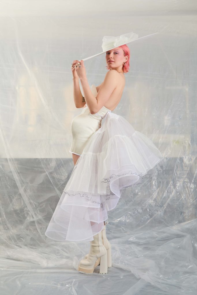 A photograph of Michael Rixon's final year outfit which went onto be exhibited at Graduate Fashion Week. The photograph was taken by Denisa Ilie.