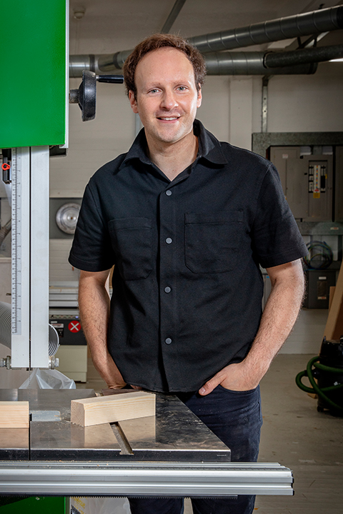 Portrait photo of technician James Burkhill in the 3D workshop