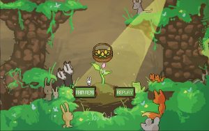 Cartoon scene of woodland creatures. A ray of light comes through the centre of the image to illuminate a sapling.