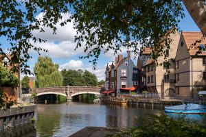 A photo of Friars Quay and the River Wensum on a summers day.