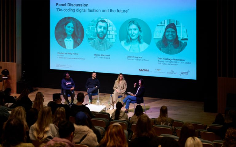 A photo of the panel discussion from the Digital Fashion Symposium.