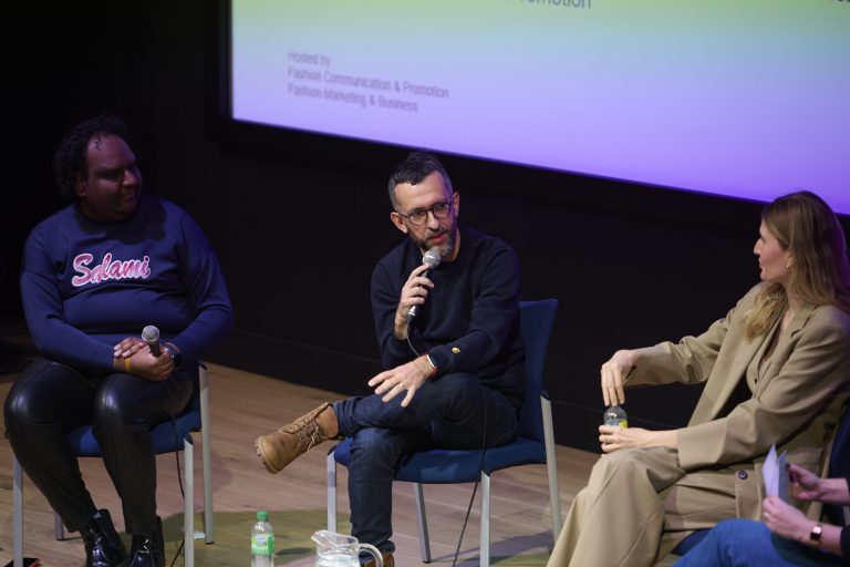 A photo of Marco Marchesi, CTO The Fabricant talking in a panel discussion at the Digital Fashion Symposium.