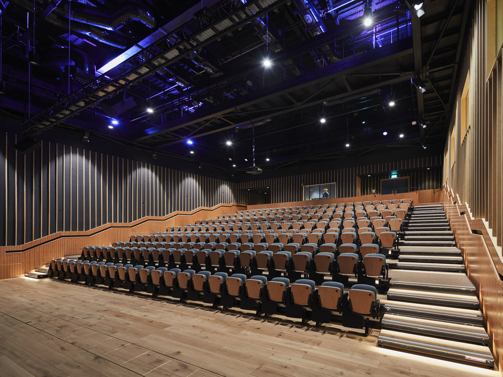 View of Production Theatre looking towards rows of seating.