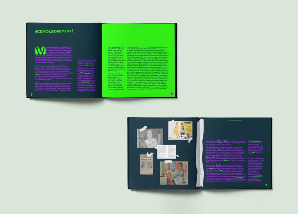 Student work by Emily Parker. Book Layout and Design with The Feminine Mystique from collection 5