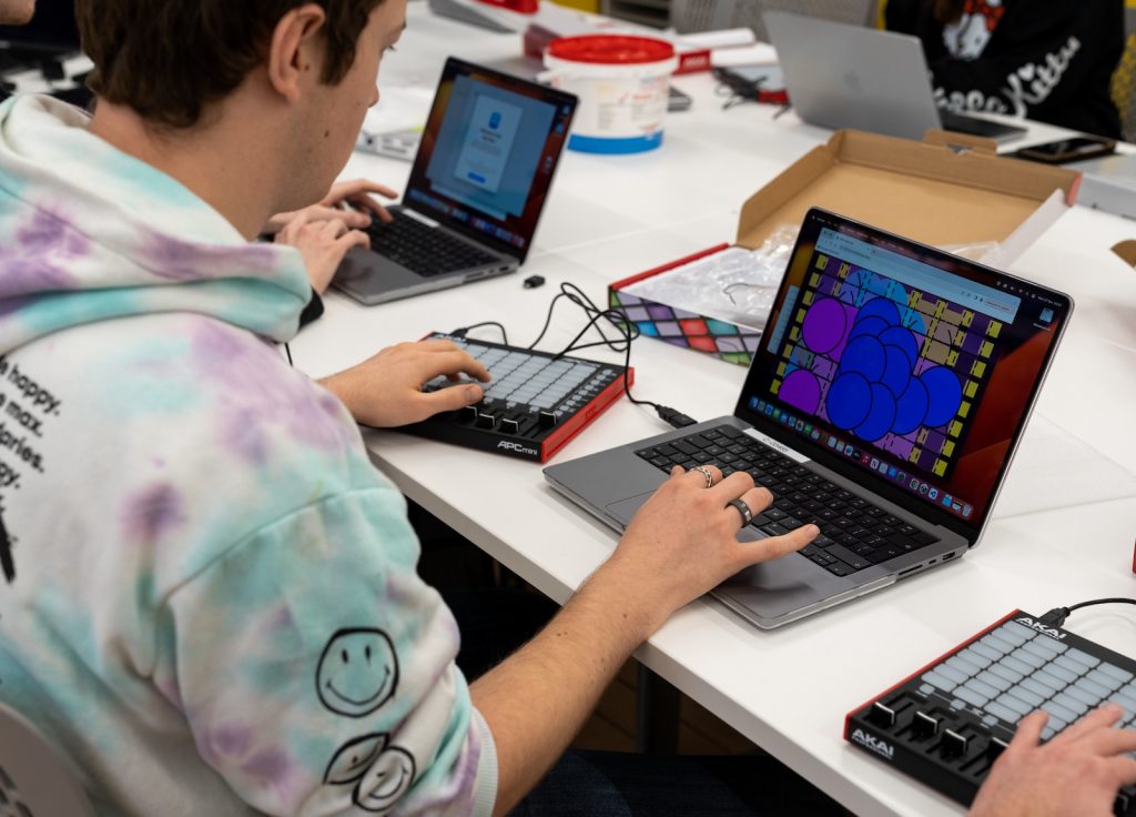 Student working on a laptop in the Creative Tech Lab