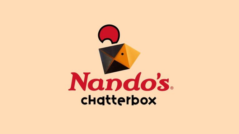 The logo for Nando's Chatterbox, featuring a food takeaway box above the text "Nando's" in bold and "Chatterbox" in a lighter font, all against a pale orange background.