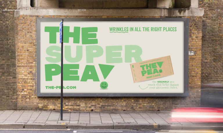 Billboard for design of pea branding for John Innes Centre. The Super Pea.