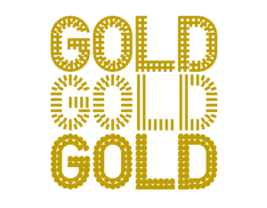 A frame animation of the world 'gold', typed out in different patterned font, and coloured gold.