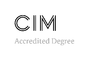 Black text "CIM" in large capital letters above the words "Accredited Degree" in smaller, light gray letters on a white background.