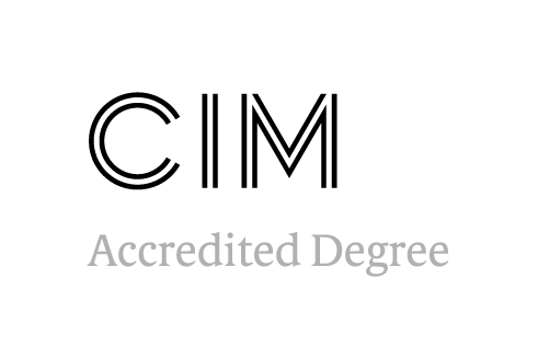 Black text "CIM" in large capital letters above the words "Accredited Degree" in smaller, light gray letters on a white background.