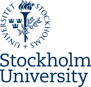 The logo of Stockholm University features a blue torch surrounded by laurel branches and three crowns, with circular text reading "Stockholms Universitet"—a design that hints at surrealism through its symbolic and dreamlike elements.