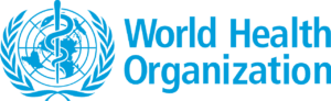 The blue World Health Organization logo, featuring a globe, a staff with a snake, olive branches, and the text "World Health Organization," is often depicted in murals to promote global health awareness.
