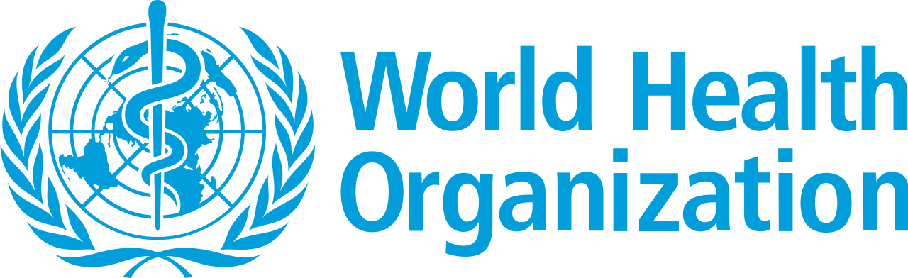 The blue World Health Organization logo, featuring a globe, a staff with a snake, olive branches, and the text "World Health Organization," is often depicted in murals to promote global health awareness.