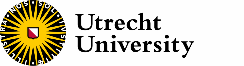 The Utrecht University logo features a stylized black and yellow sunburst seal with a red and white shield, next to the words "Utrecht University" in bold black text.