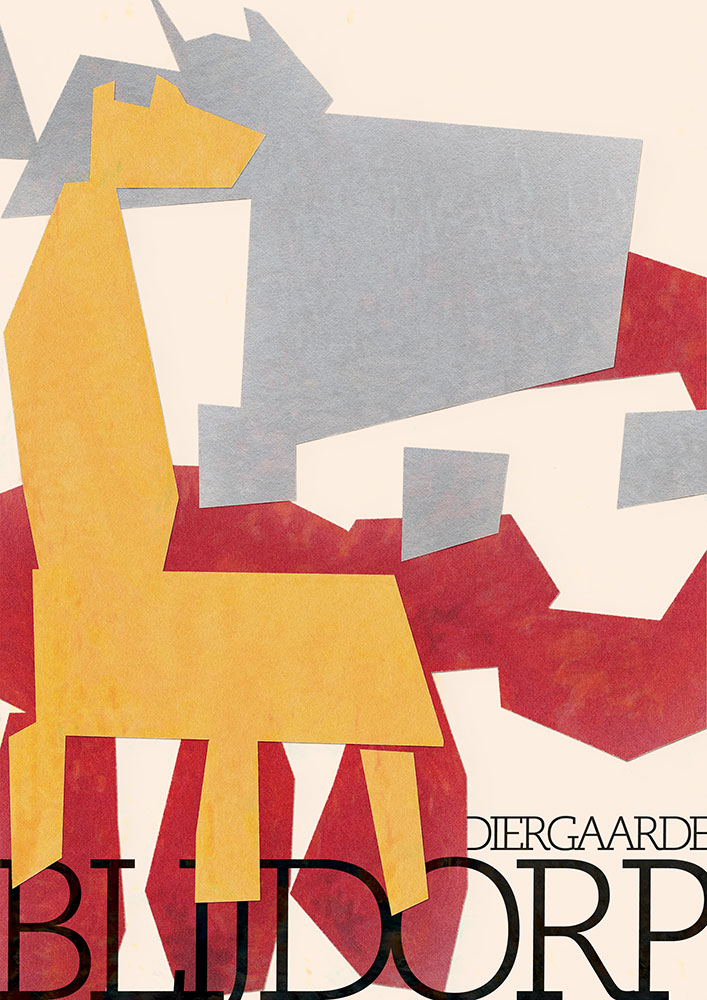 Abstract illustration made from geometric shapes, with 'Diergaarde Blijdorp' written at the bottom in bold, black letters.