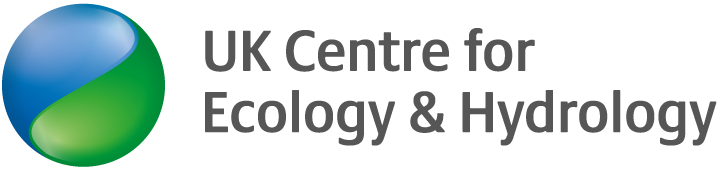 Logo of the UK Centre for Ecology & Hydrology, featuring a blue and green circular emblem to the left of the organization's name in grey text.
