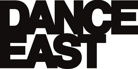 Black bold text reads "DANCE EAST" in all capital letters, with the words stacked and overlapping, on a white background.