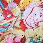 Painting by Emilia Symis of colourful food and items in the NUA Degree Show