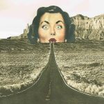 Collage image of a ladies face at the end of a mountain
