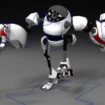 Image of a white and red robot walking
