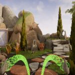 Image of a games environement with plants and stone walls