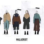 Illustration of 6 female models wearing and green and orange collection
